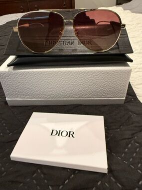 Dior Cannage A1U Gold Aviator Frame / Gradient Brown Pink Lenses Sunglasses